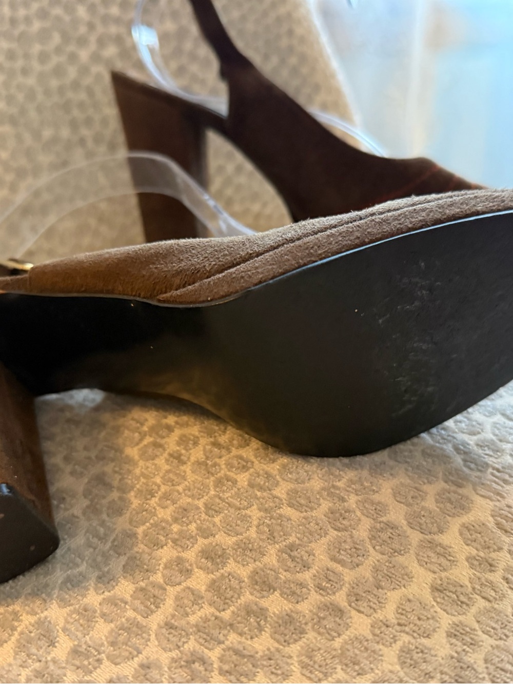 Vintage 1970 Brown Suede Peep-Toe Women's Shoes - Picture 4 of 9